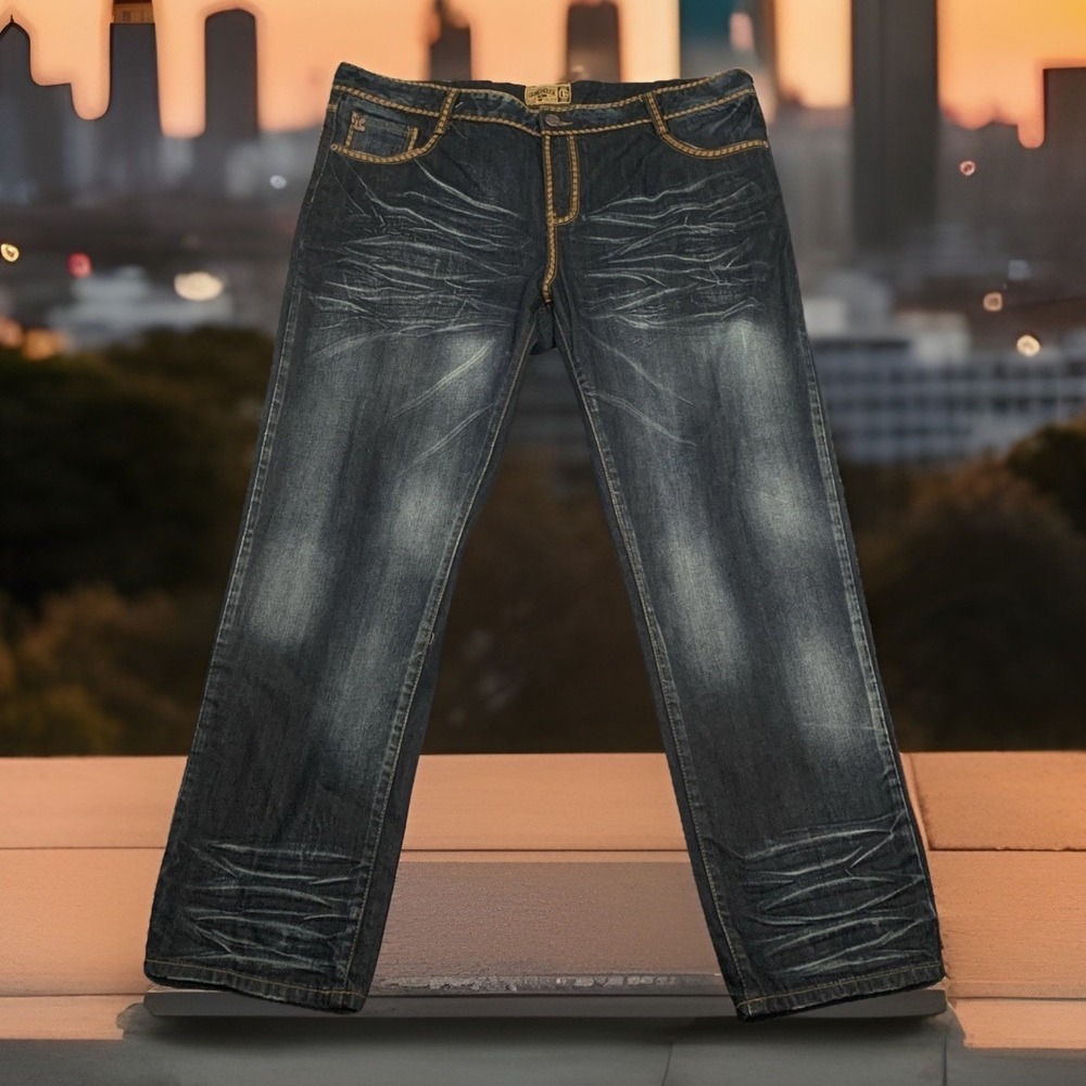 Grindhouse Jean Men 42x32 Blue Distressed Denim Streetwear Corner Boy Stitch Y2k